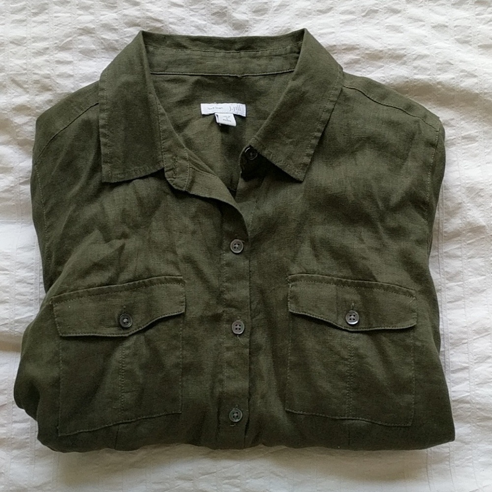 J. Jill Olive Linen Blouse - S/P EUC